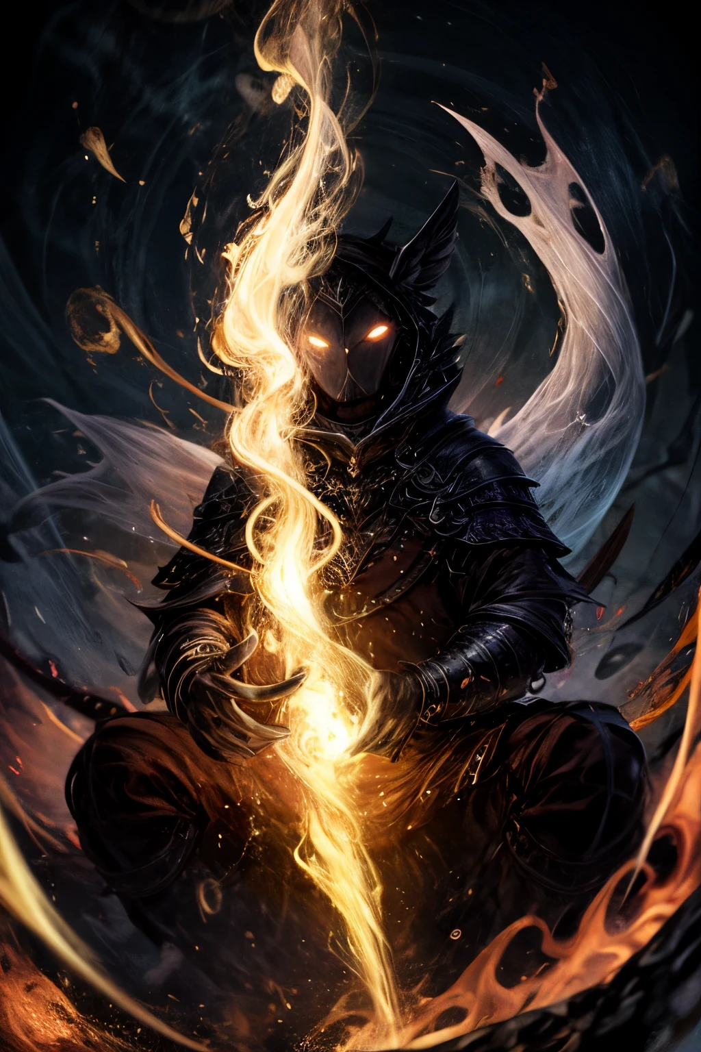 ((((masterpiece, highest quality, Very detailed, very_expensive_solve, big_file size, Full Color)))), ((((Modern stressful society)))), abstract illustration, CG, Dark worldview, Fantasy World, Big black vortex, Fire Magic, Wizard, （red）, Magical Vortex, ((Fire Magic)), Contrast of light and dark