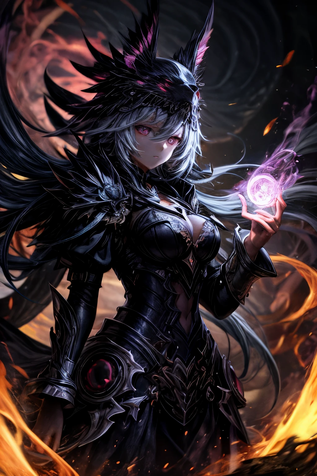 ((((masterpiece, highest quality, Very detailed, very_expensive_solve, big_file size, Full Color)))), ((((Modern stressful society)))), abstract illustration, CG, Dark worldview, Fantasy World, Big black vortex, Fire Magic, Wizard, (red), Magical Vortex, ((Fire Magic)), Contrast of light and dark