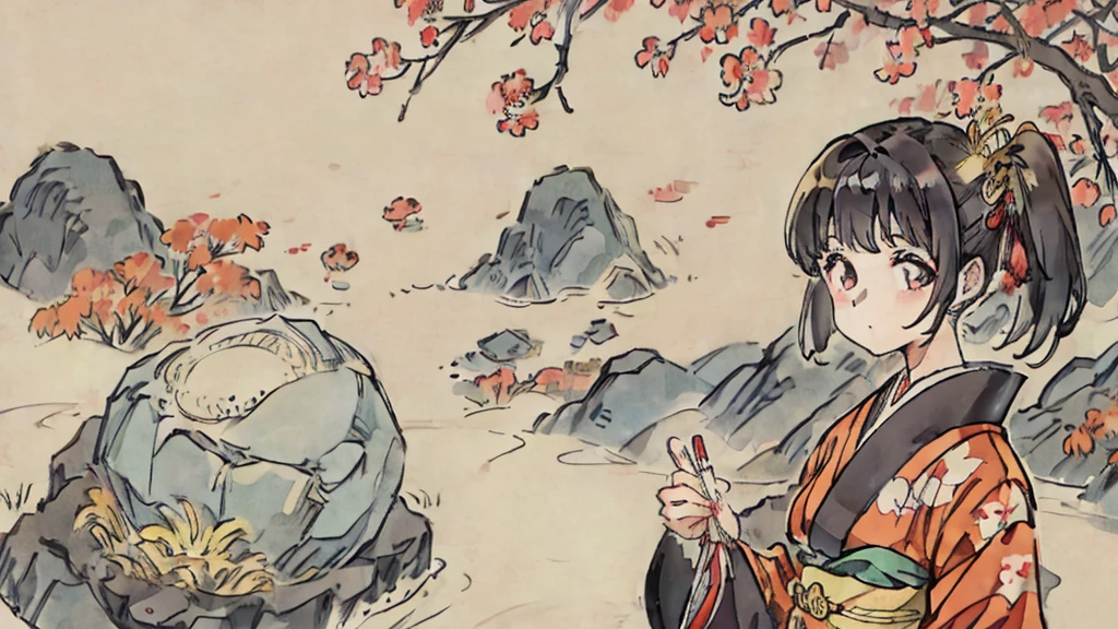 kimono、Black-haired、Bowl Cut、Modern、Japanese style、new year’s Day、new year