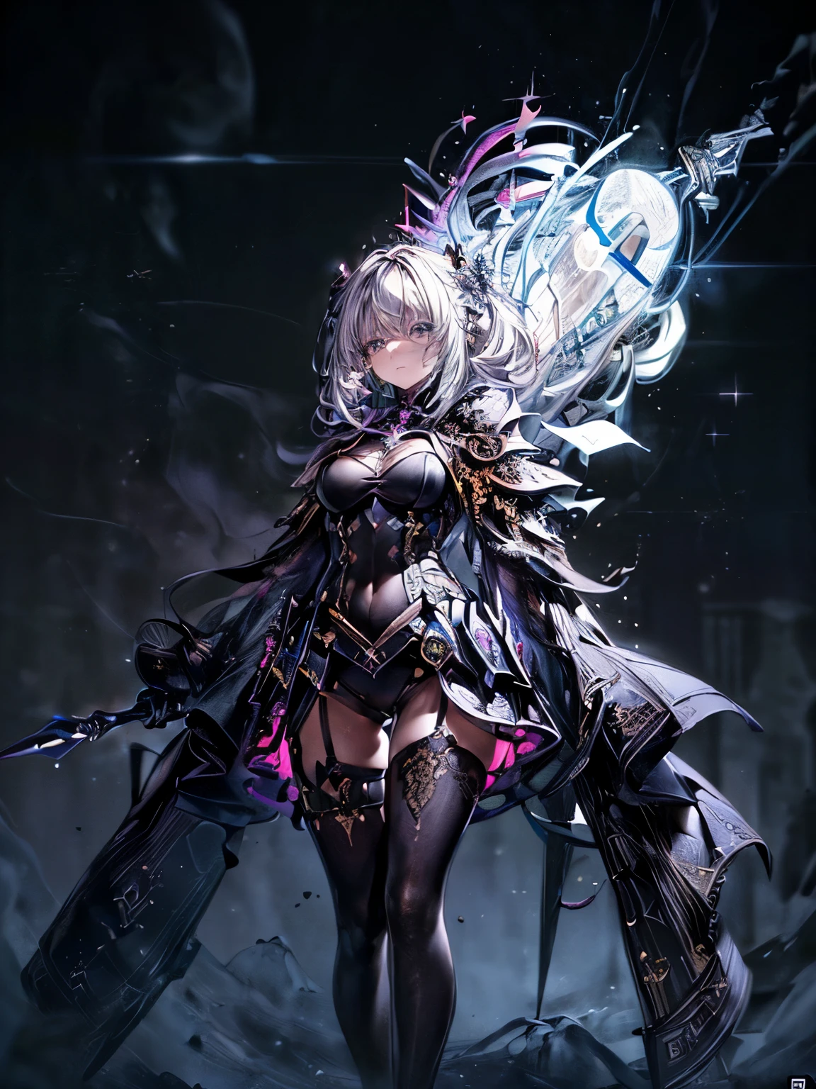 ((((masterpiece, highest quality, Super detailed, very_expensive_solve, big_file size, Full Color)))), ((((Modern stressful society)))), abstract illustration, CG, Dark worldview, Fantasy World, Big black vortex, The Spear of Longinus pierces the black vortex