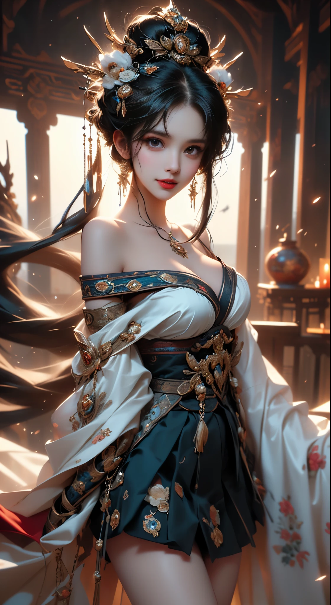 ((Bare shoulders)), ((Full breasts)), ((The skirt is short)), ((Sexy legs)), ((whole body)), Practical, Fashion girl, Red lips, Mature women, Exquisite makeup, big eyes, beautiful, (best quality, masterpiece:1.2), Ultra Detailed, (Practical:1.37), ((Random scenes, Random shooting angles)), ((Sexy long legs)), Young and energetic, Charming model, (Delicateeyes, Delicate lips), Show a bright smile, Create stunning girl images, warm color, Very high color saturation, Official Art, Extremely detailed CG, Unity 8K Wallpaper, (High Dynamic Range :1.4), (Movie atmosphere),(Soft colors), (Natural skin texture, ultra-Practical, Soft Light, sharp),(Very detailed), night, moonlight