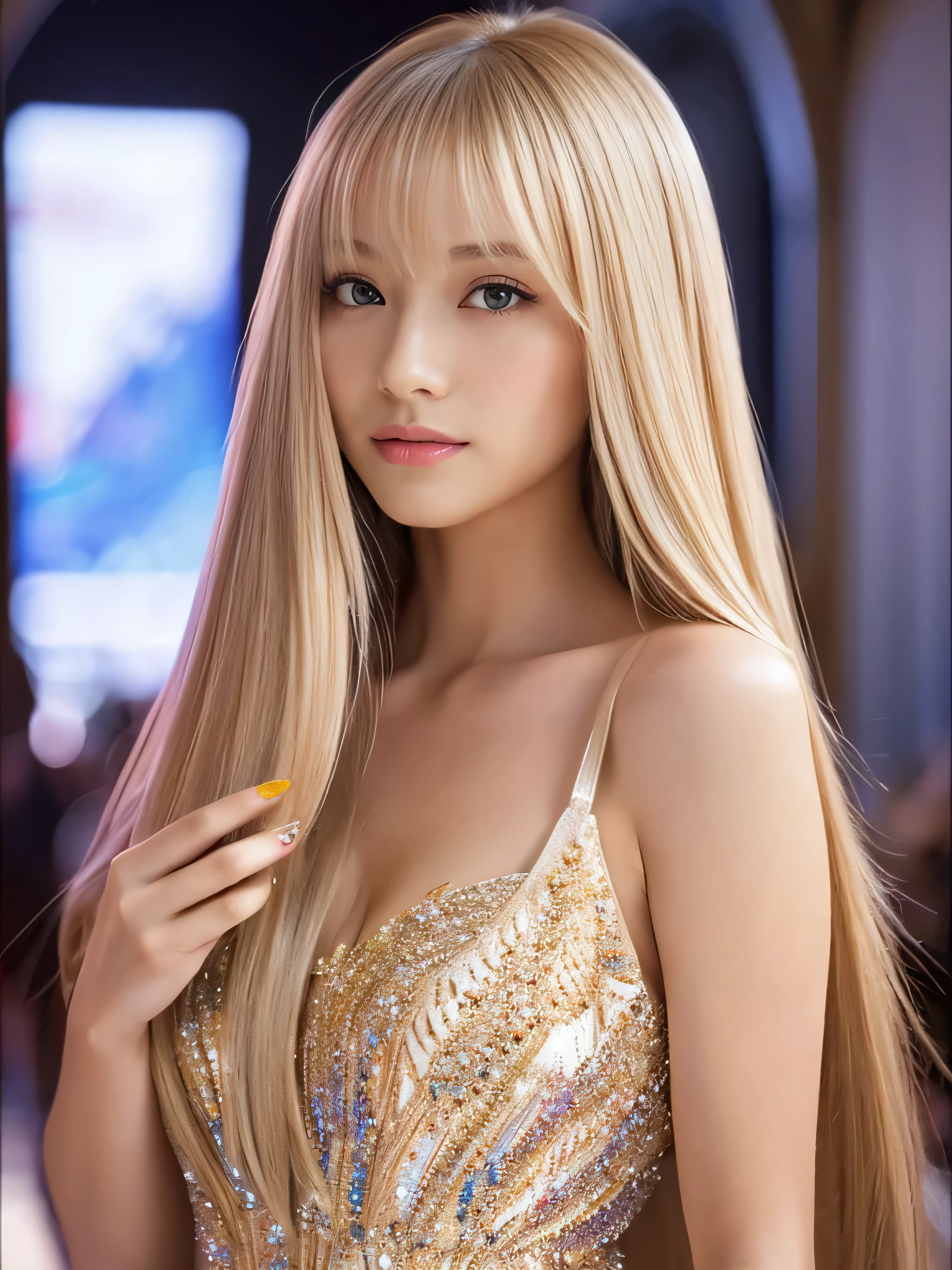 ((whole body)) (big 1.4) Beautiful Fantasy Girl ((highest quality)), ((masterpiece)), (Get used to it), Perfect Face (1 girl) (French) (she is 15 years old、The cutest teen in France.) ((highest quality)), ((masterpiece)), length blonde hair length, Shining golden hair,Golden Silky Hair, Straight blonde hair, length blonde straight hair, Perfect silky straight hair, Straight blonde hair, length blonde hair, Her hair is long and straight., detailed length blonde hair ((big 1.4)) Super Long Hair down to the ankles ((Neat bangs The neatly trimmed bangs are princess cut and cover the entire forehead......))... Bright crimson lips good, Anatomically correct hand Thin fingers Anatomically correct five fingers Sexy professional makeup Beautiful French girl face, French facial features, Long Hair shiny Long Hair, length, Shining golden hair, length, Straight Golden Hair, Her hair is long and straight., Super Long Hair girl, Silky Hair, length blonde hair, Silky Hair, length, Flat Hair, Silky texture, Long Hair, length, flowing blonde hair, thin and shiny hair Anatomically correct、White beautiful human skin and detail of hands and fingers Beautiful Eyes Mouth Details the corners of the mouth rise slightly Cool look (The eyebrow color is dark brown.) (Yellow dress posing for a picture, Disney Portraits, tumbler, shin hanga, wearing organza gown, dressed beautiful gown, lady using Yellow dress, color: Yellow, A woman wearing a sparkly floral dress, elegant Yellow skin, gown, Fantasy Dress, Formal Wear, light Yellow beautiful gown, Yellow theme ) (A church with high quality stained glass..) (she'Random Pause) (Random model standing pose)