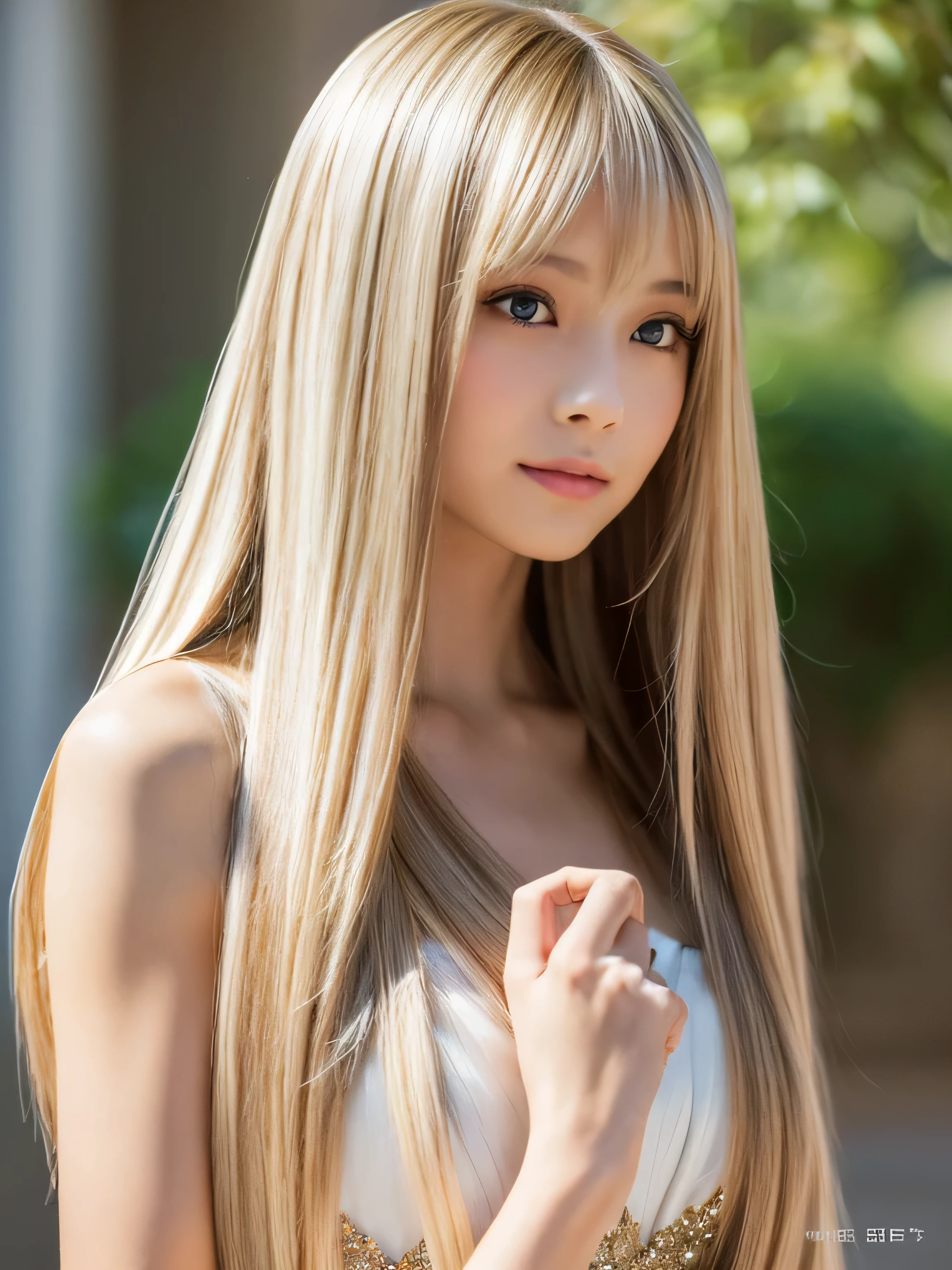 Of the highest quality、Obra maestra 8k、Ultra high resolution、(realista:1.3)、foto cruda、Hermosa chica escandinava rubia brillante、Hermoso cabello rubio platino brillante、Super long straight hair、golpes entre los ojouy hermosos ojos azul claro brillante.、ojos muy grandes、Eyes shining towards the camera..、neon details、small face beauty、cara redonda、resaltado de brillo de mejillas、Pechos grandes y atractivos,A beautiful 13 year old girl looks sexy and cute. & Linda cara hermosa y sexy, El fuerte viento me mueve el pelo delante de la cara.,Beautiful super long metallic blonde straight hair with beautiful cute and sexy eyes hidden behind long bangs、Camisa ombligo、Minifalda muy corta de cuadros amarillos y negros. look at me with a smile、labios grandes