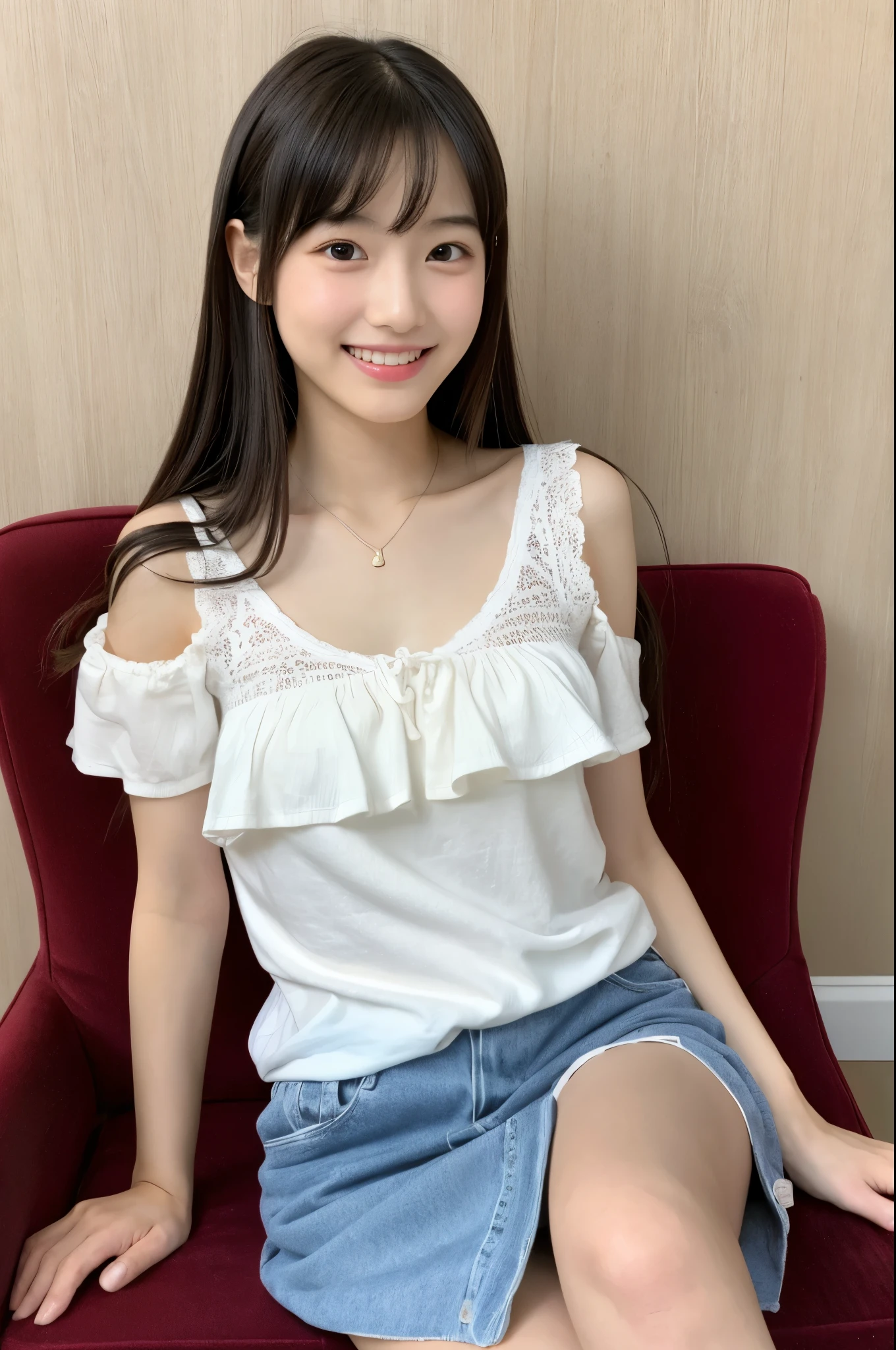 masterpiece、超High resolution、well done!、she has a very cute face and a young figure like an idol.々A 20-year-old Japanese woman with unique features、Gentle and cute、A kind smile、she&#39;sheはビキニタイプのチアリーダーユニフォームを着ている、75 year old man sitting on father&#39;s lap　large size bust、whole body、RAW Photos、Genuine、High resolution、Life、No copyright notice