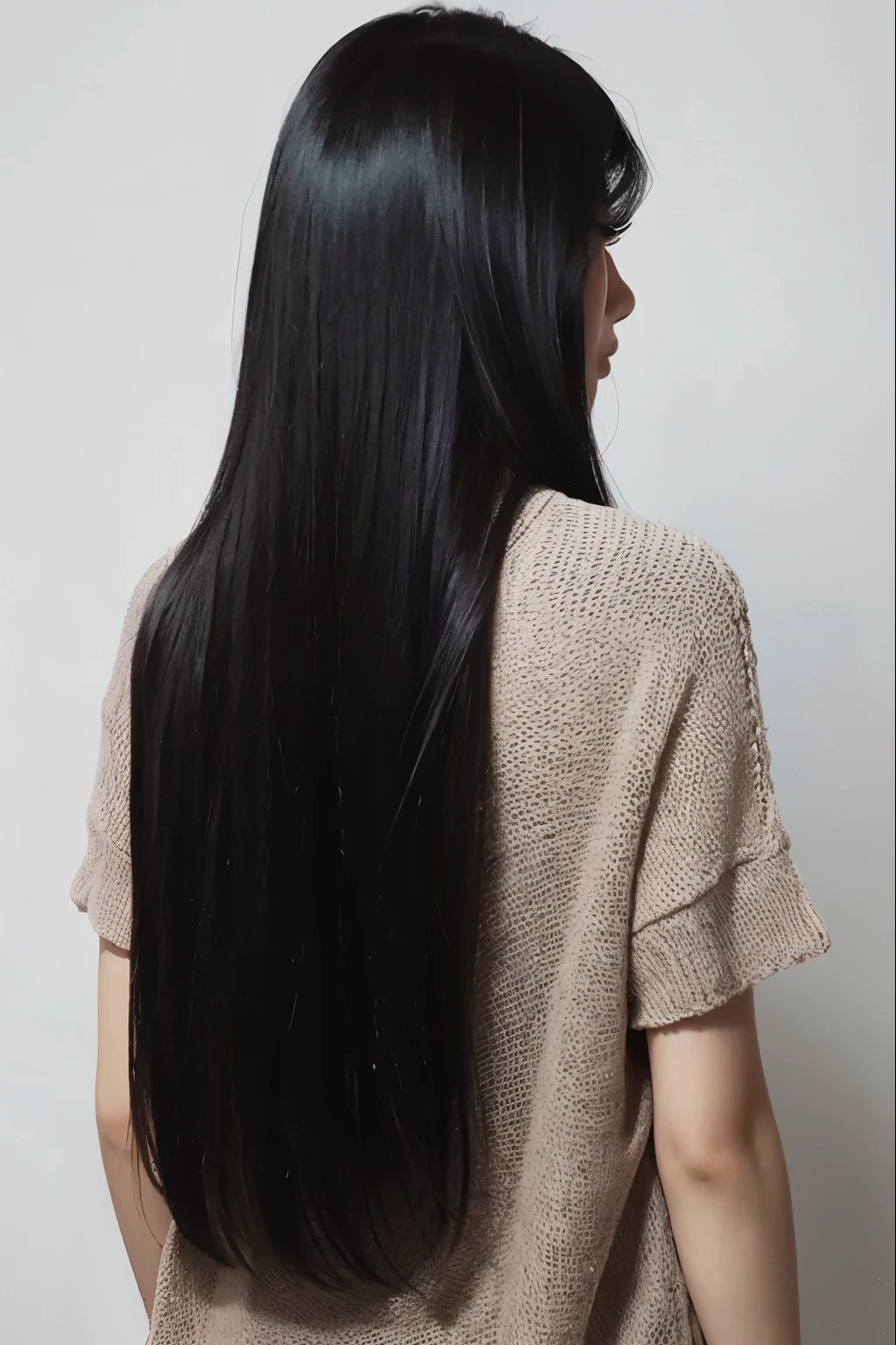 Woman with long black hair, Back view, normal clothes, Do not draw faces