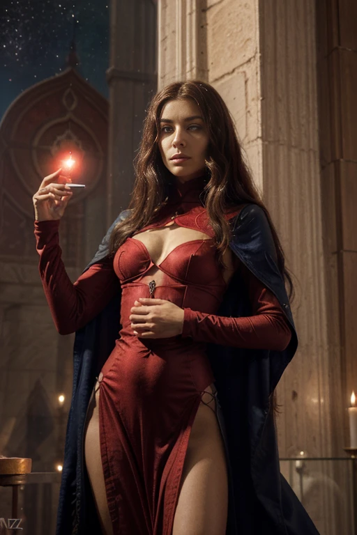 A human figure who personifying the tarot of The Tower, dressed in scarlet, red, venetian red and bright red rayed azure, exciting intelligence, the Lord of the Hosts of the Mighty, Mars, Caza art, digital art
