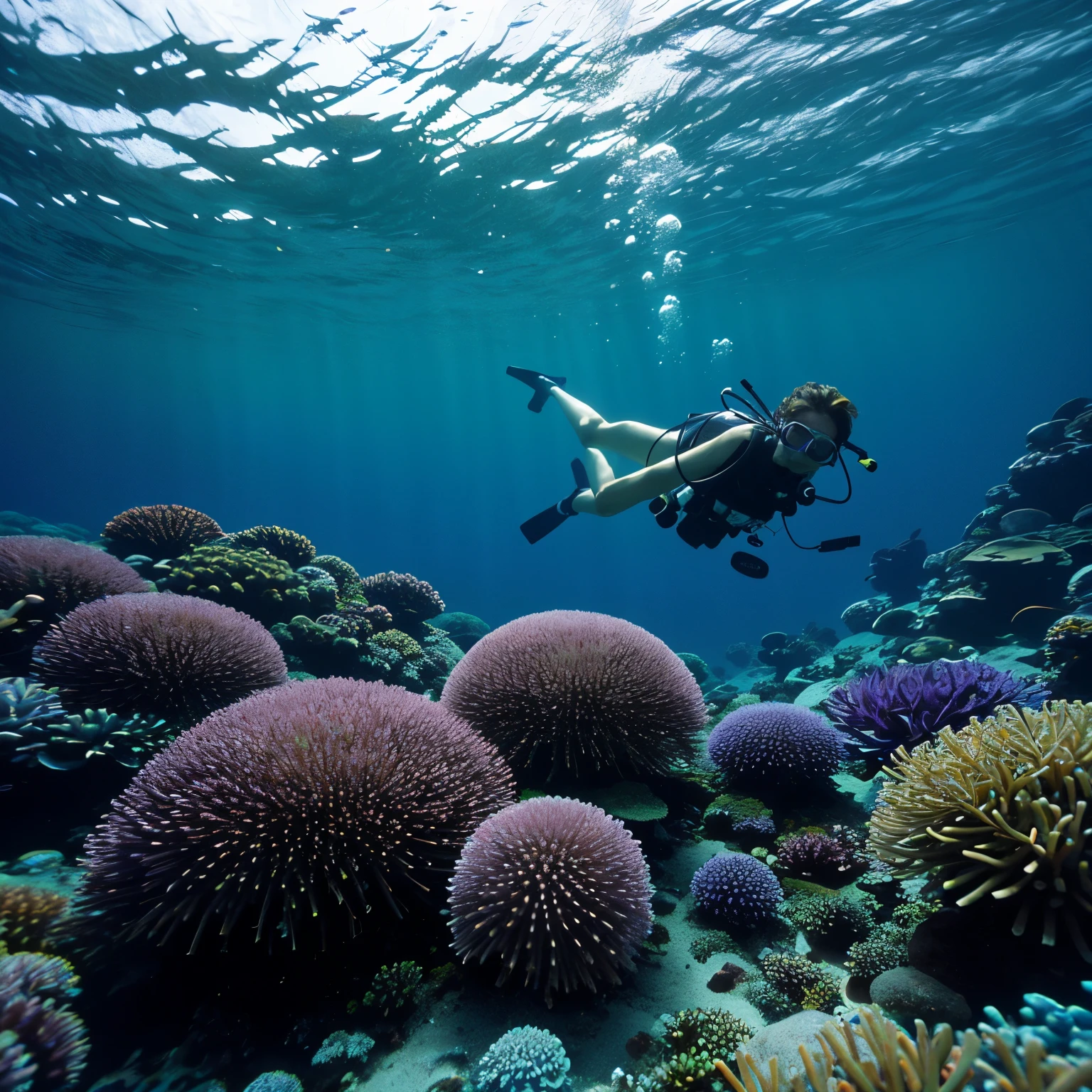 Tropical Beach、blue sea、、diving、Underwater photography、Strange creatures、The tentacles of the sea anemone grow long、Giant Sea Anemone、