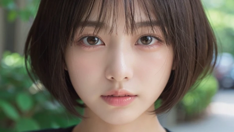 (Bob Cut Hair, profile:1.2),(Wear a black blouse:1.2),1 girl,Japanese,21 years old,(Small breasts:1.3),(highest quality,masterpiece:1.3,超A high resolution,),(Ultra-detailed,Caustics),(Photorealistic:1.4,RAW shooting,)Ultra-Realistic Capture,Very detailed,High resolution 16K human skin close-up。 Natural skin texture、,Pores、、It needs to be detailed enough to be easily identifiable。 Skin should be even-toned and healthy looking。 Use natural light and colour, Sad expression, Looking at the camera, Perfect dynamic composition, Outdoor