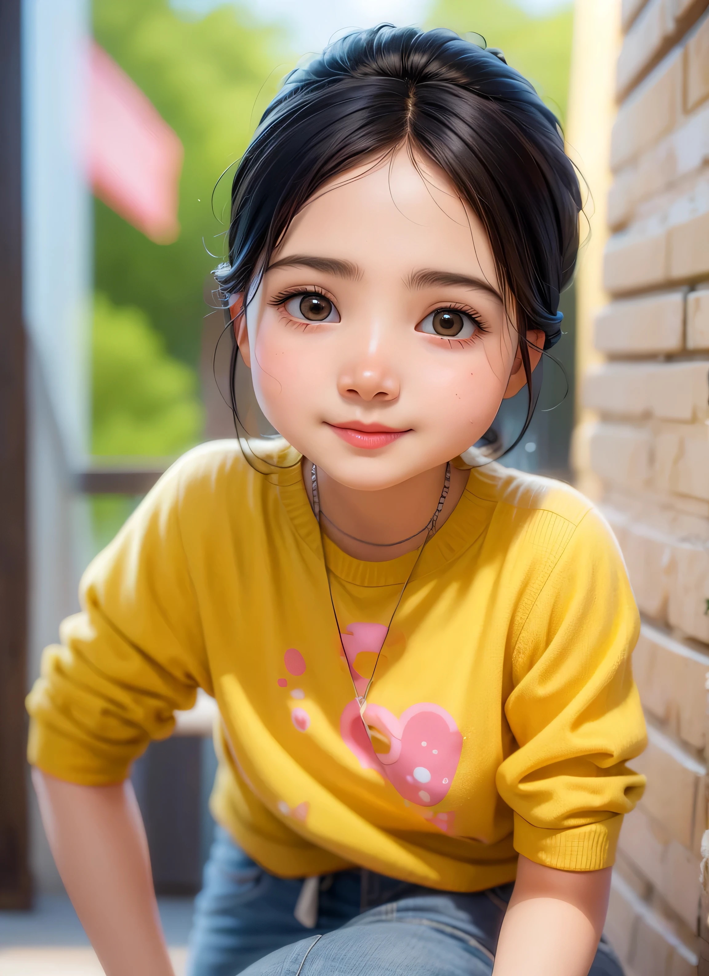 super cute girl IP by popmart,natural light,Adorable,Youthful,Animated, pixar style,Medium length hair