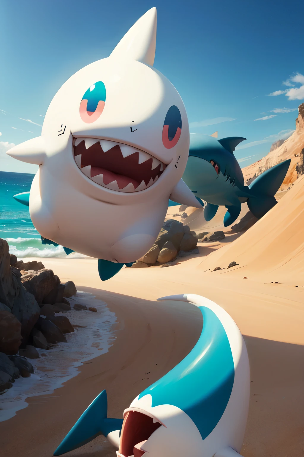 ghost pokemon (1st stage) look like a ghost and shark called ghosty make it just one