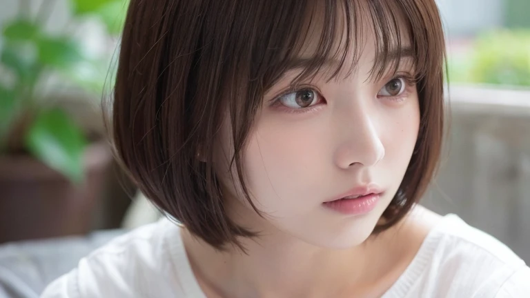 (Bob Cut Hair:1.2),(Wearing a blouse:1.2),1 girl,Japanese,21 years old,(Small breasts:1.3),(highest quality,masterpiece:1.3,超A high resolution,),(Ultra-detailed,Caustics),(Photorealistic:1.4,RAW shooting,)Ultra-Realistic Capture,Very detailed,High resolution 16K human skin close-up。 Natural skin texture、,Pores、、It needs to be detailed enough to be easily identifiable。 Skin should be even-toned and healthy looking。 Use natural light and colour, Sad expression, Looking at the camera, Perfect dynamic composition, Outdoor