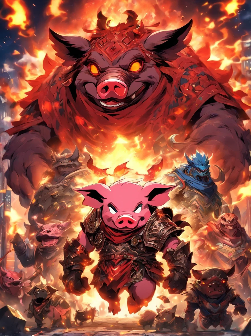 Pig Demon,Pig and dog monsters,Fettigkeit,dressed in armor,Mit einer langen Axt in der Hand