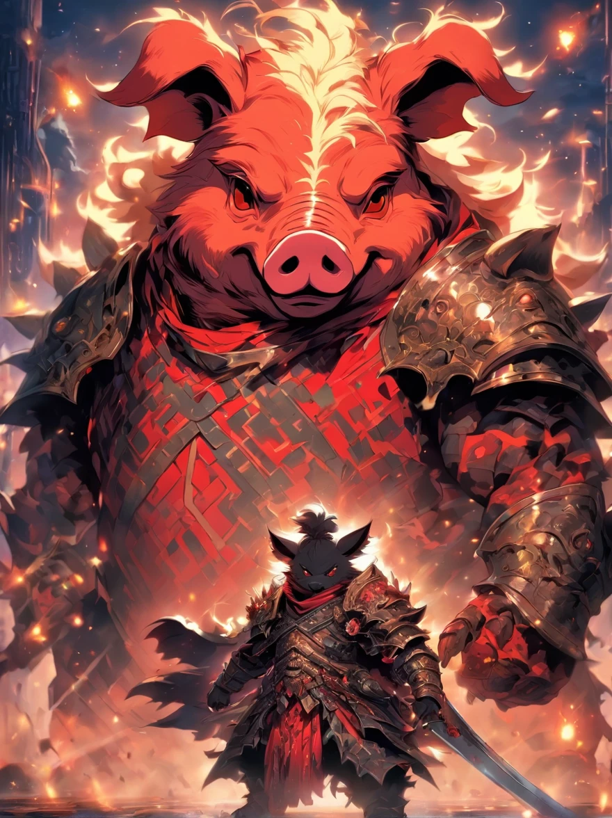 Pig Demon,Pig and dog monsters,Fettigkeit,dressed in armor,Mit einer langen Axt in der Hand