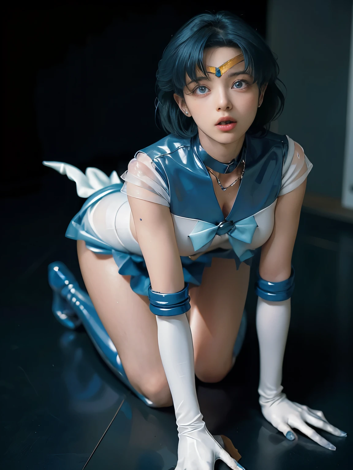 (((Sailor Mercury))), Bluish short hair, blue elbow pads　White long gloves, (Sailor Warrior Costumes:1.4), (The leotard is white:1.7), Blue collar, Blue ribbon, The costume is tight against the skin,  girls, (blush), ((Slender figure　Beautiful Skin)), Highest quality, High resolution, masterpiece, (Beautiful vagina), (With a 30-year-old mafia man, penis:1.4), Complete limbs, (Mating press:1.2), ((((penis enters vagina)))), (Beautiful crotch), Spread your legs, 1 Beautiful Girl, ((Binding, Restrained by rope:1.4)), Sailor warrior has sex with a man fully clothed, ((Such a cute little face))