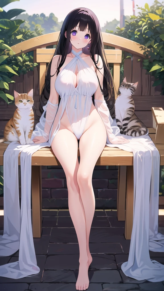 Stunning Chitanda, 只有一个beautiful girl,Purple Eyes, Black Hair, Naturally straight hair, Straight bangs,Extremely refined,open your lips,Face is so red,The skin is very white,big eyes,Long flowing hair,beautiful girl, Like a dream,Slim,Soft, (Sensual), (Kawaii), Dream quality,On a park chair,Raise your hands,Sexy pose,Sexy expressions,Completely naked,Exposing breasts,Breasts squeezed by oneself,Thigh clamping,Cat Juice,No pants,Delicate clavicle,Delicate hands and feet,Bare neck,Bare thighs,Exposing the groin,Camel toe,Bare legs,barefoot,extremely shy,Ultra-high resolution, (masterpiece:1.2, best quality), (Delicate and beautiful eyes: 1.2), (Beautiful and delicate face)