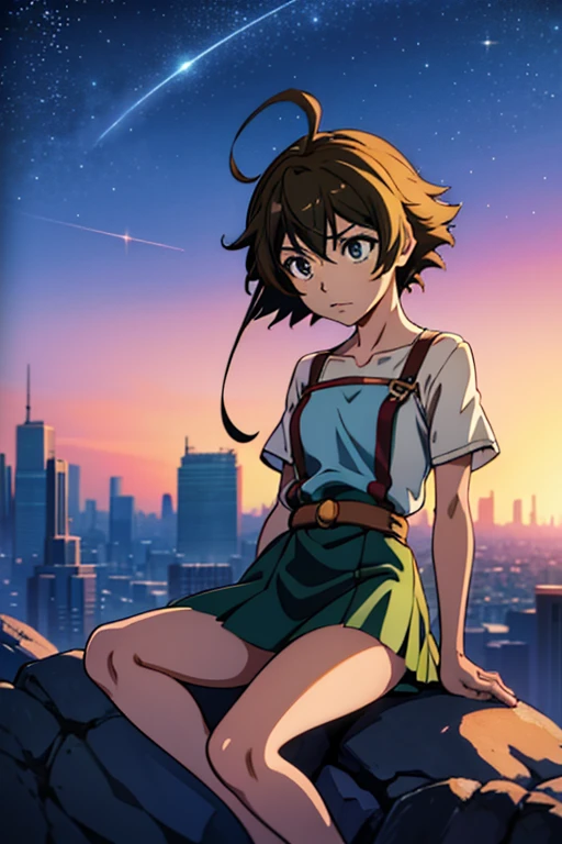Anime girl sitting on a rock and looking at the sky,A sky-piercing tower far away, Makoto Shinkai cyril rolando, Anime art wallpaper 4k, Anime art wallpapers 4k, Cyril Rolando and Goro Fujita, Anime art wallpaper 8k, Anime wallpaper 4k, Anime wallpaper 4k, Anime wallpaper 4k, ( ( Makoto Shinkai ) ), Makoto Shinkai!