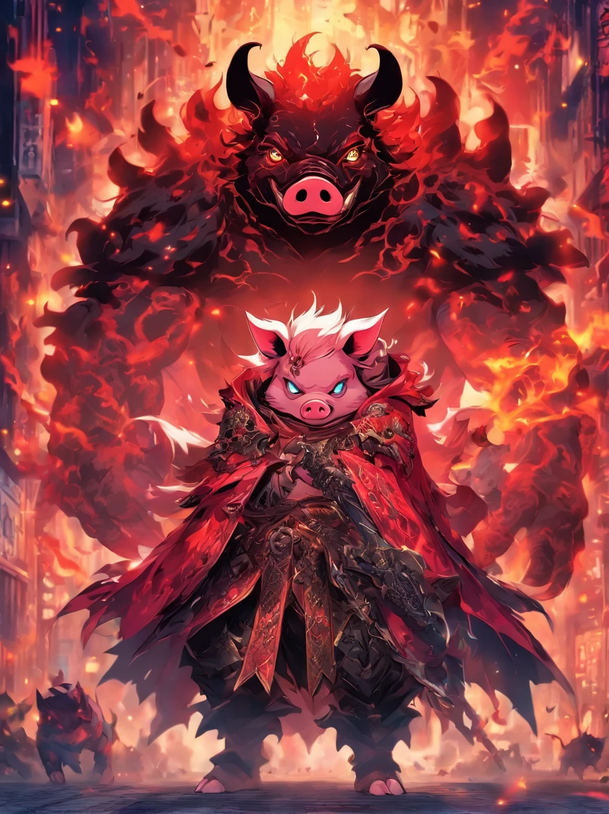 Pig Demon,Pig and dog monsters,Fettigkeit,dressed in armor,Mit einer langen Axt in der Hand