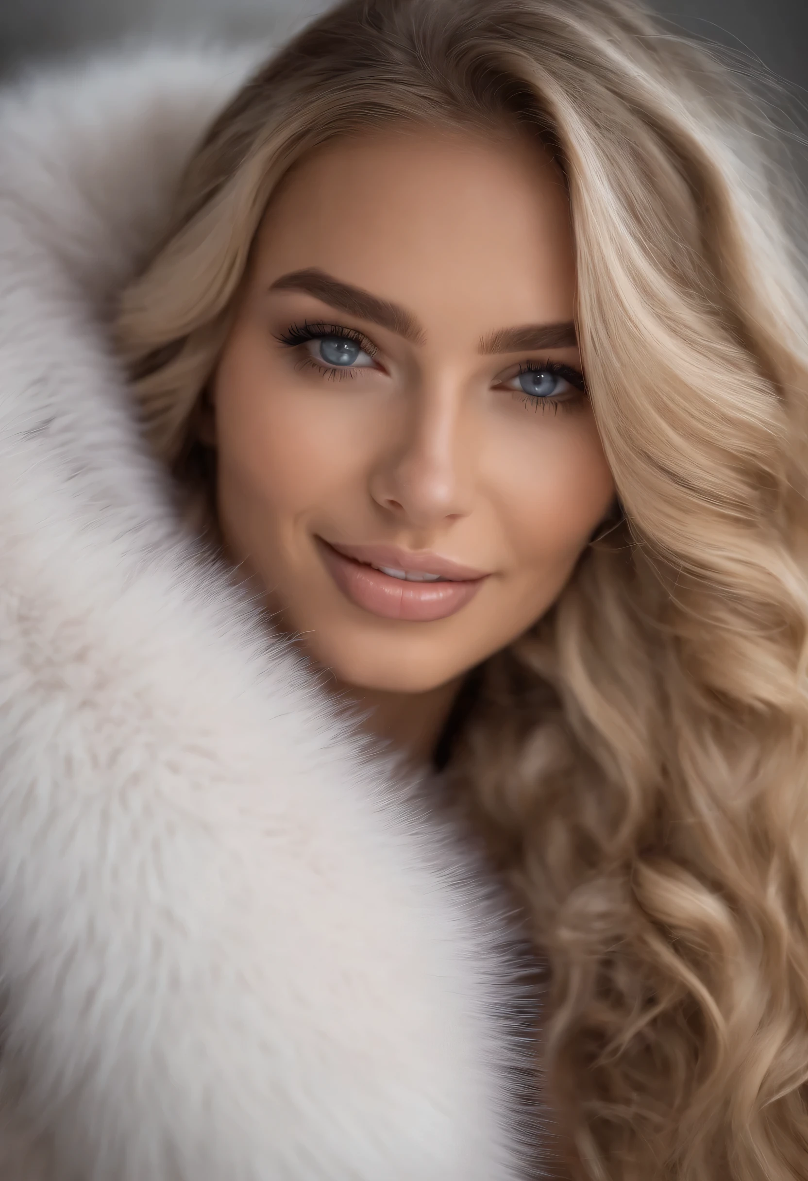 femme totalement coquine , Fille sexy aux yeux bleus, ultra realistic, Meticulously detailed, Portrait de Sophie Mudd, cheveux blonds et grands yeux, selfie d&#39;une jeune femme, Yeux de chambre, Violette Myers, sans maquillage, Maquillage naturel, regarder directement la caméra, mec avec artgram, maquillage subtil, covered in a voluminous white mink fur coat,  Superbe photo de tout le corps, Nature, sunlight, souriant, buste sexy de grande taille