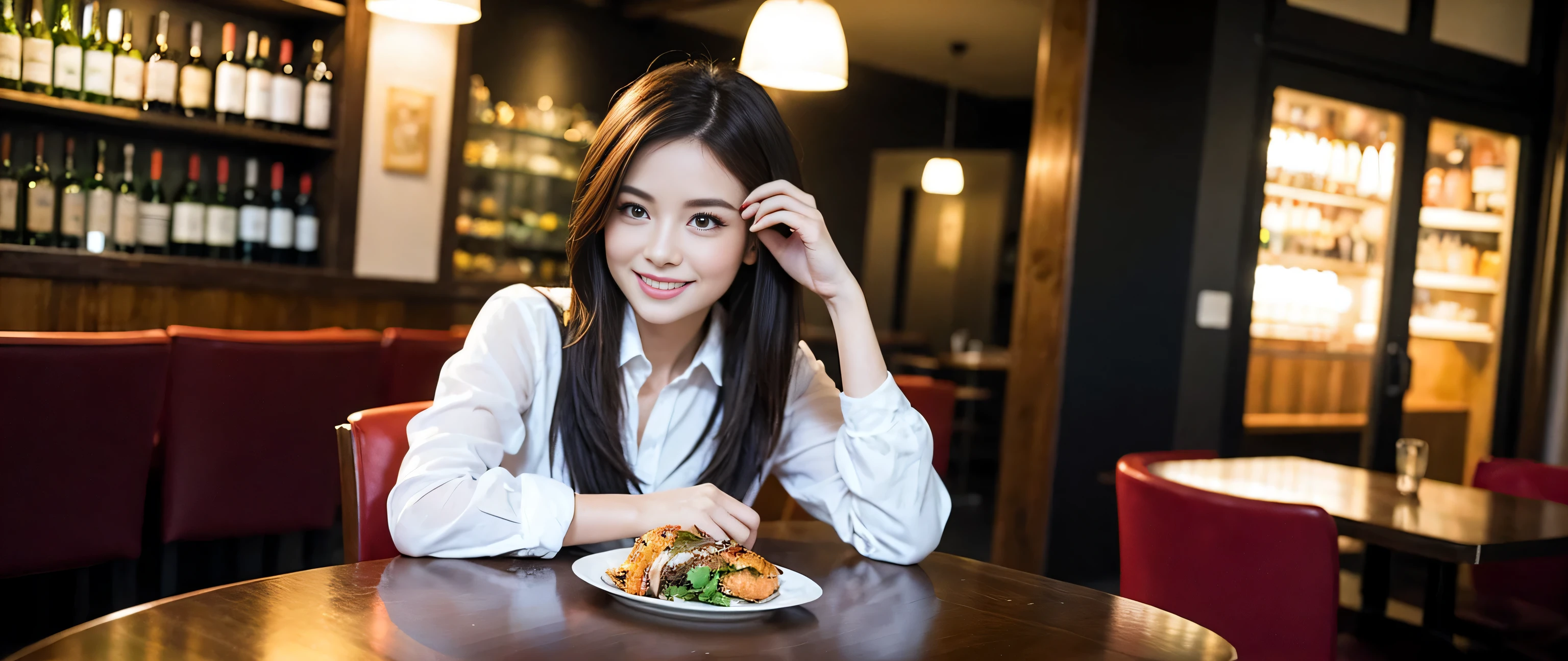 ((highest quality、8k、masterpiece:1.3))、Sharp focus:1.2、Beautiful woman perfect body:1.4、Slim body、((Bob Hale、Straight hair:1.2))、(to be born, highest quality, masterpiece:1.5), (Realistic, Intricate details:1.2), Ultra-high resolution, shine a light on your face、Spectacular view of the sunset sky and clouds、Amazing mountain views、Put the light on your face、A bright smile、wine glass、red wine 、Appetizer、Italian food、Wine bottle、Champagne、sparkling wine、, Beautiful Face, blue eyes, The light shines on your face, Blushing, short hair,Bright Face、Fox face、 (36 years old), 39 years old, Lady、Two beauties、Brown Hair、Shortcuts、Long sleeve shirt、dress、Pretty Woman 1, (slim face), (The body is slim), (Brown Hair), (Shortcuts), cheeks turn a little red,Attractive beauty、, Out of the window, A beautiful and detailed night view unfolds.........., restaurant, In a prominent place (From the waist up) Nova Frog Style, actress, model, Upper Body, White wine, slim, wine glass, A wine glass placed in the middle, smile, (smile: 1.15), Beautiful fine grain, Depth f/2,saturation, High Contrast, Strong light and shadow,Moist Body:1.5、3D texture、Delicate eyes、Brown Hair、The hair is very shiny、