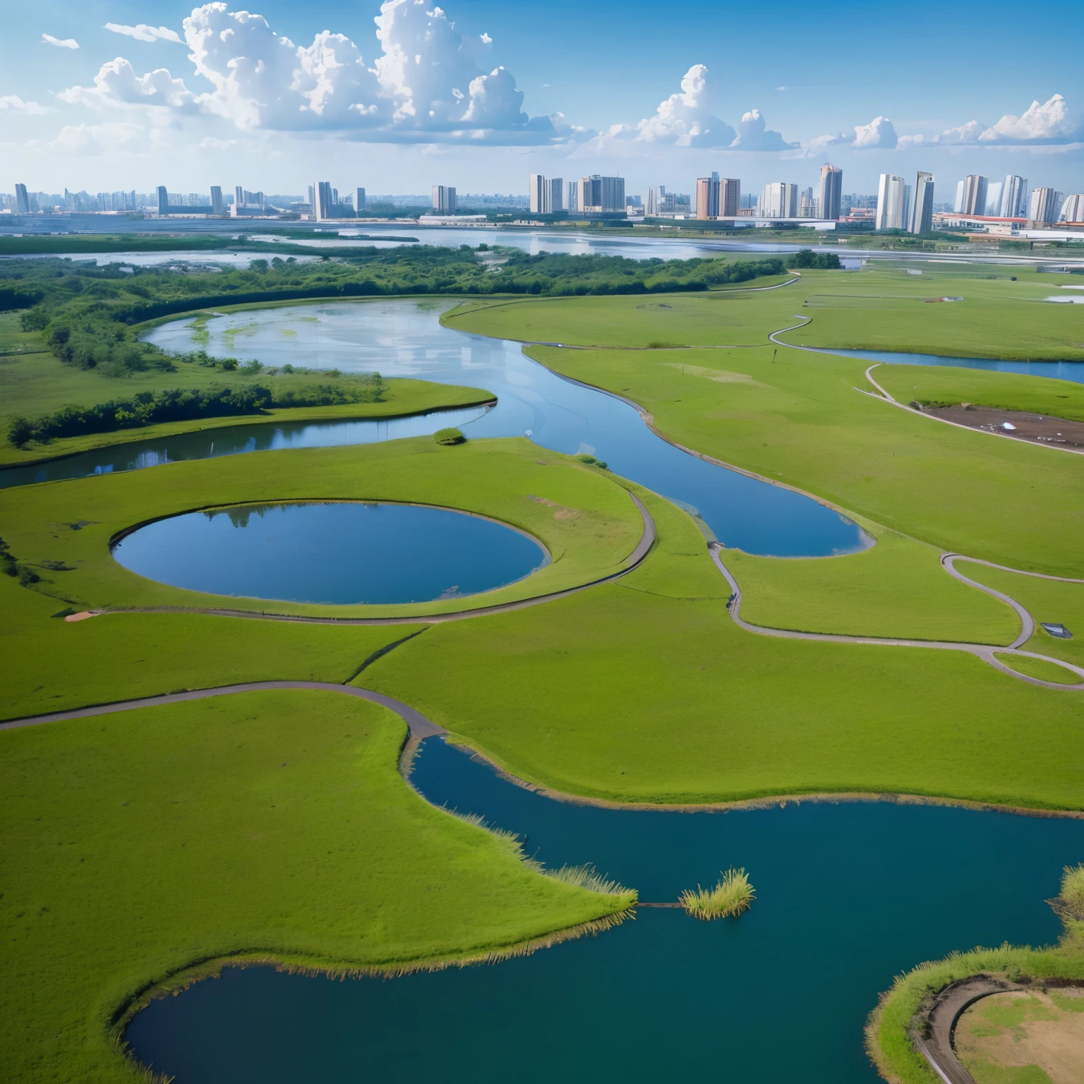 Red Culture Wetland Park Design Landscape Sketch Blue Sky 