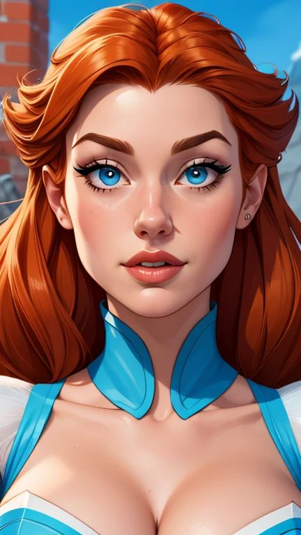 Beautiful portrait mode pose Cartoon character character in dynamic pose two women together redhead Queen Anna of Arendelle redhead with 1,60cm on the left and along with a symmetrical body with corset and beautiful breasts, corpo bem definido, delicado e sensual, estilo de desenho animado, digital illustration Portrait mode