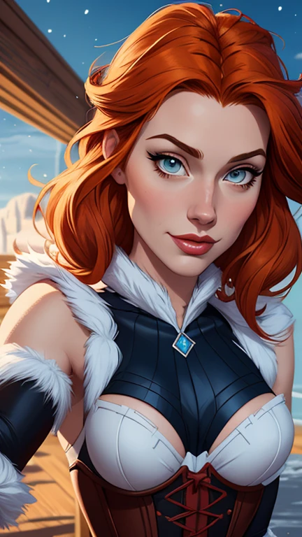 Beautiful portrait mode pose Cartoon character character in dynamic pose two women together redhead Queen Anna of Arendelle redhead with 1,60cm on the left and along with a symmetrical body with corset and beautiful breasts, corpo bem definido, delicado e sensual, estilo de desenho animado, digital illustration Portrait mode