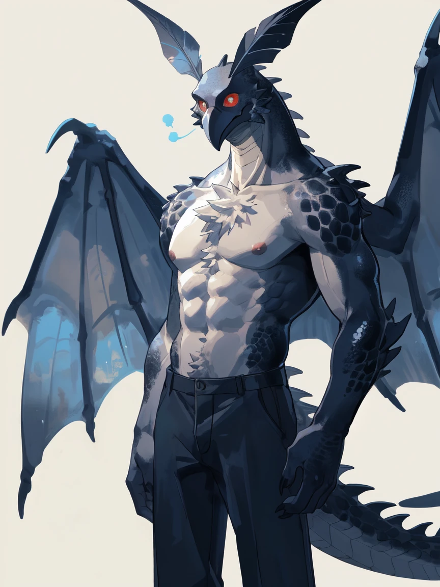 masterpiece, best quality, perfect anatomy, Bright Eyes,(Character focus:1.1), Provided by RUHU1145, via K0BIT0WANI,  high quality,4k,male furry,naked,,tall,tail,1boy,anthro,mature,teenager,big eyes,red eyes,mothman,（ with translucent wings）, small scales, faint blue light, fair skin, （（silver fur））, chest nipples, scattered moles, dense pubic hair, naked.（（moth）），（（（white fur））），lovely face