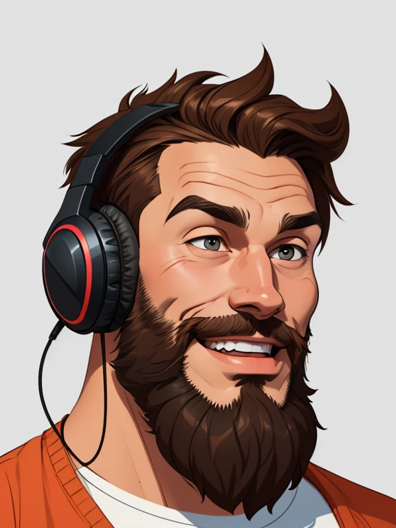 Man with beard Cartoon style digital illustration with happy expression wearing headphones Cartoon style making a profile portrait mode illustration 