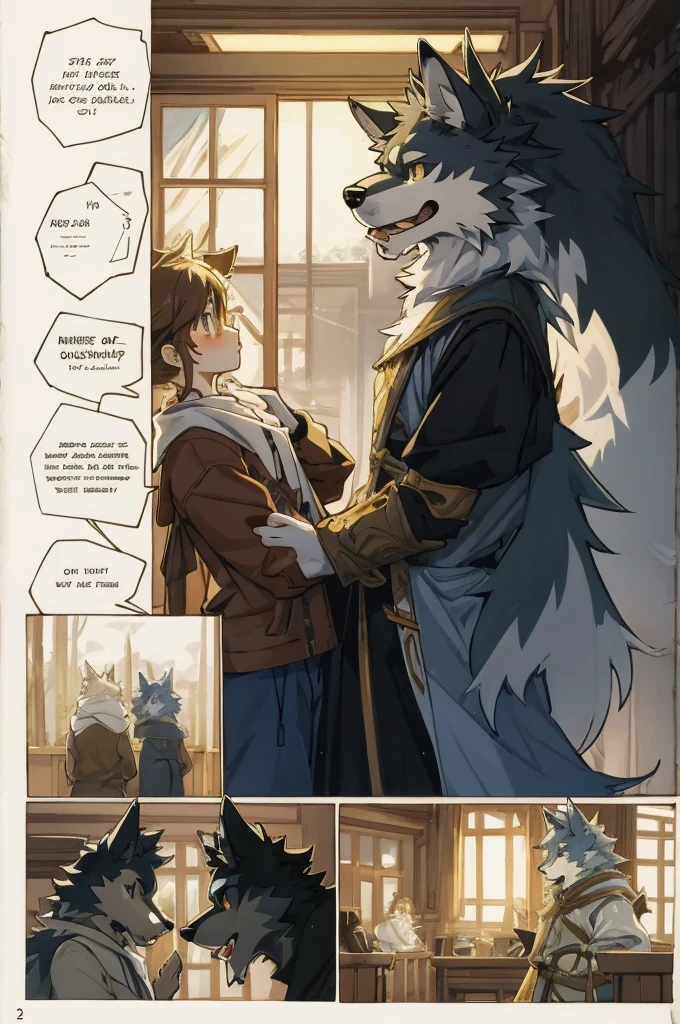 High-quality illustrations, doujinshi cover_page, highres, absurdres, The story of the meeting of a girl and a wolf,