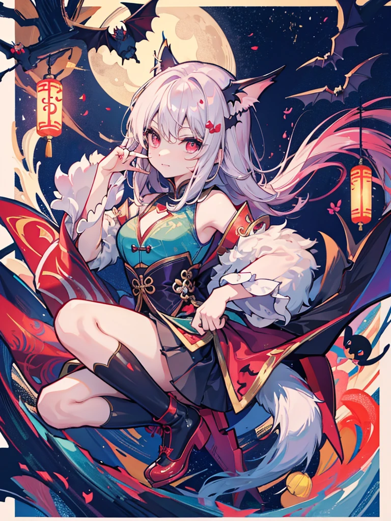 A fairy,Chinese monsters,bat,bat妖,wing,paw,skirt