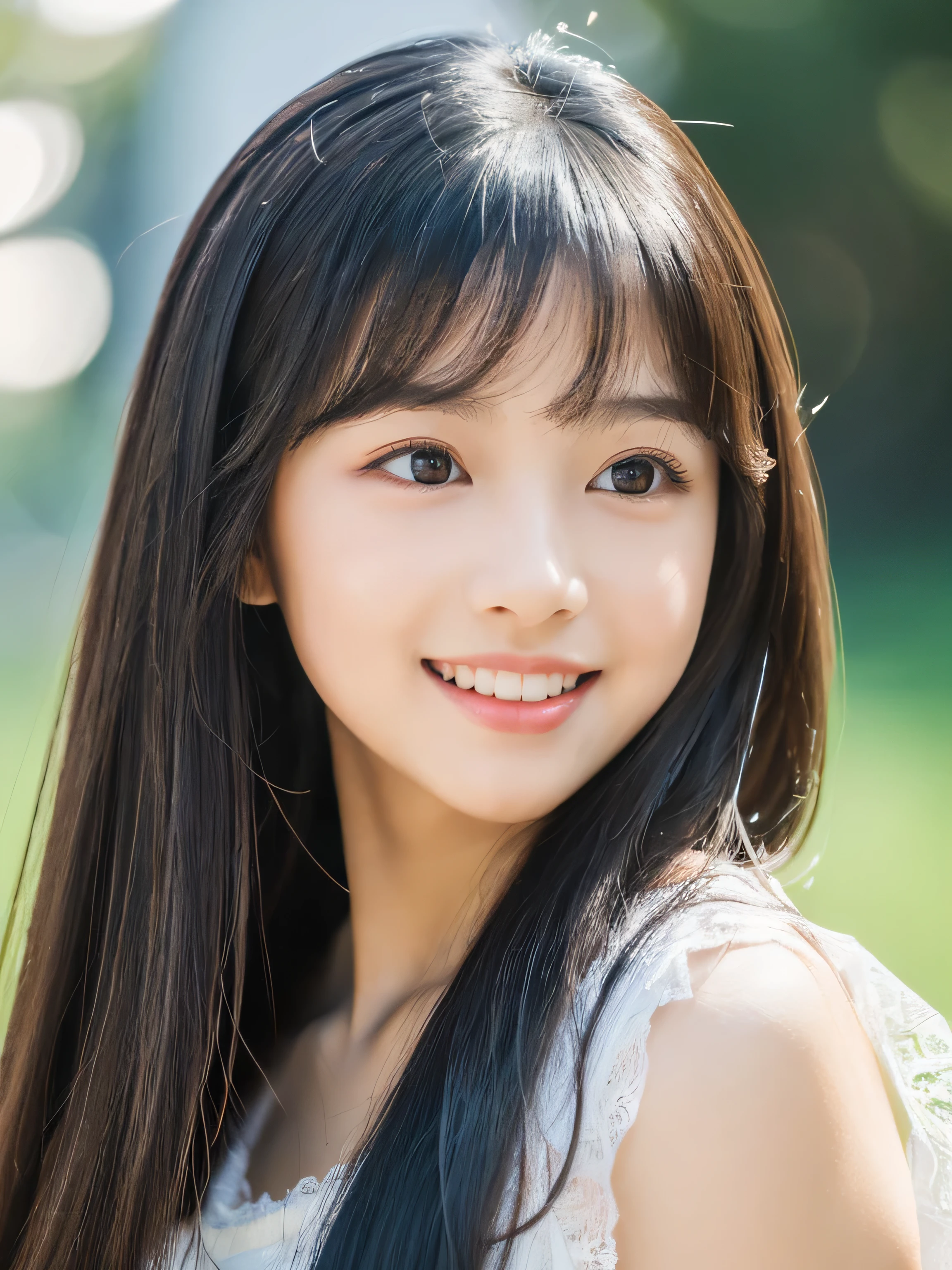 (Pure white wall background:1.3. White Bed:1.There are three) (Photo of upper body from waist up) (JapaneseSoloPhotoshoot'The cutest, baby-faced 12-year-old middle school student)) ((Her thick, voluminous, deep black hair is incredibly straight and extremely long. Very high quality Shiny deep black Absurdly Long Hair Extremely long Absurdly Long Hair with deep black hair and high quality Extremely long hair, like silk Jet black and extremely long hair Extremely Long Hair with Deep Black Hair of High Quality And that is'rich Extremely long hair with very detailed and high quality deep black Absurdly Long Hair)) ((highest quality)), ((masterpiece)), (familiar) (Get used to it) The perfect baby face (Her skin is a typical Japanese skin color......、Very detailed) (She is wearing a white dress with lots of lace..) (She has a cute baby face and a typical Japanese figure...., Narrow eyes.) (Her bangs Well Organized) (She has a perfect cute baby face Lipstick is only gloss) ((Large Breasts)) (Extremely detailed 8K) (Stable Diffusion Model) (Ultra-fine skin texture 1.4) (Actual, Vibrant:1.4), double eyelid Sharp focus:1.2、Beautiful woman:1.4 Dynamic Lighting (Genuine RAW photos taken by professional photographers) (Her long bangs、Well Organized) (Turn your whole body to the viewer) Professionally lit from the front (Her smile is cute)
