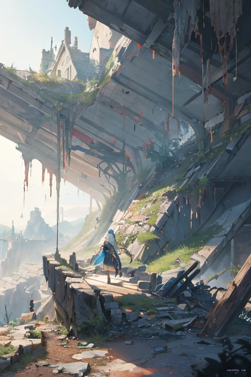 wilderness、Highlighting the effects of collapse and severe weathering、highest quality, extremely delicate and beautiful, Fantasy Landscape, Depth of written boundary, High resolution, Complex, delicate,