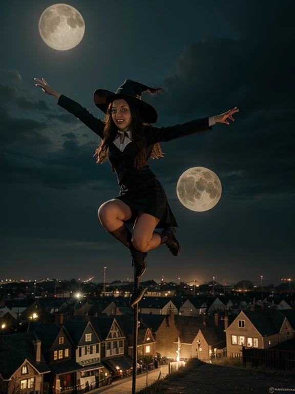 A witch flying on a broom