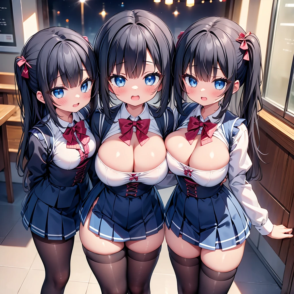 (cute eyes:1.2), (sparkling eyes:1.2), highest quality,wonderful,finely,extremely detailed CG Unity 8K wallpaper, (Stand in line:1.2), (3 girls, Black Hair, Blue eyes clothed), (dirndl), (midium breasts), (open mouth:1.1), (long tongue:1.1), (mouth drool:1.1), (black stockings:1.1),(Thighs:1.2)