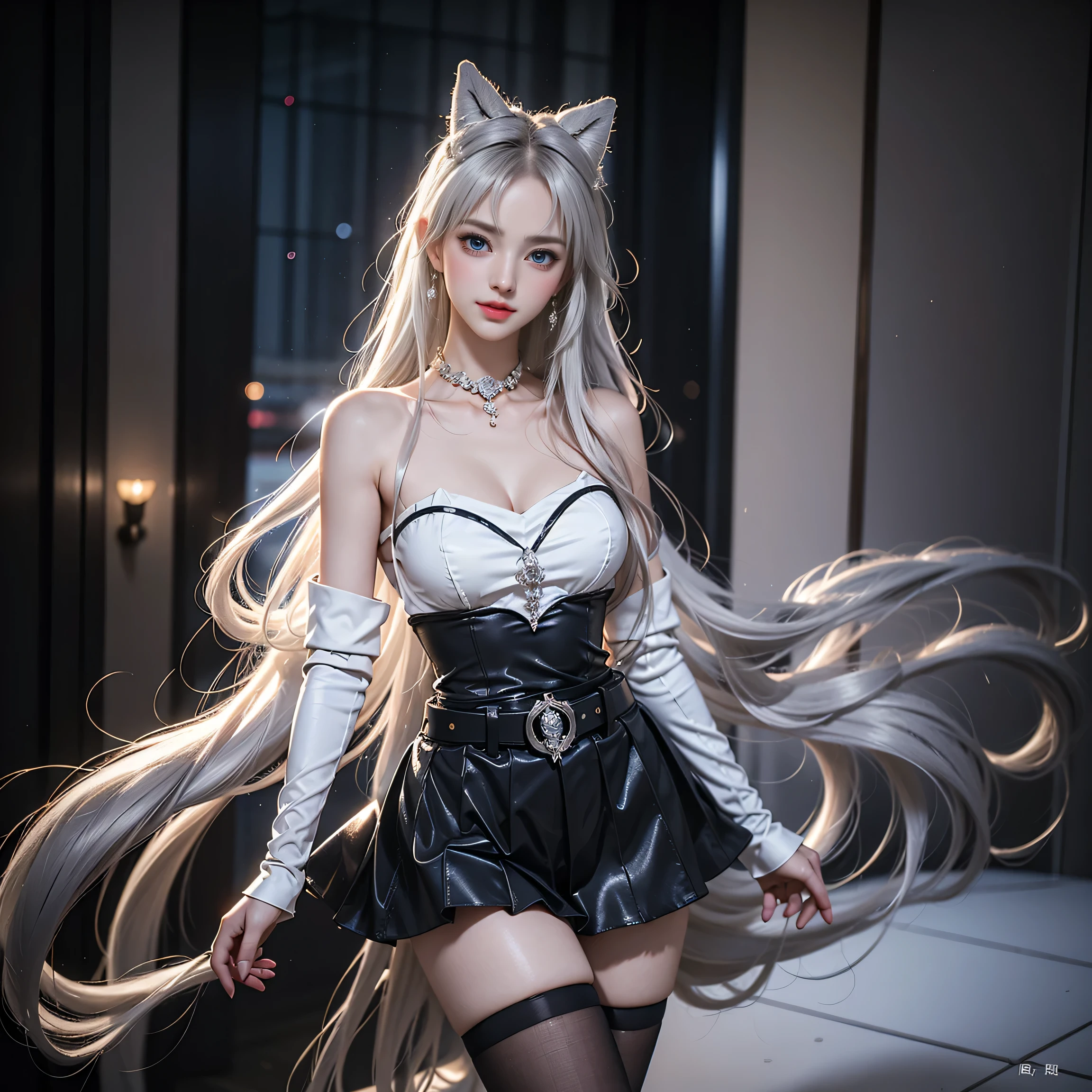 (masterpiece), realistic, HDR, highly detailed, 8k, raw photo,
occlusion of the environment, natural composition, harmonious, warm tones, art photography, Professional photography of Sexy female Marvel character, white hair, in dynamic and sensual pose under the moonlight. Wearing a black latex costume with white fur. Warm body, detailed face, realistic, highly detailed, large breasts, glowing skin
