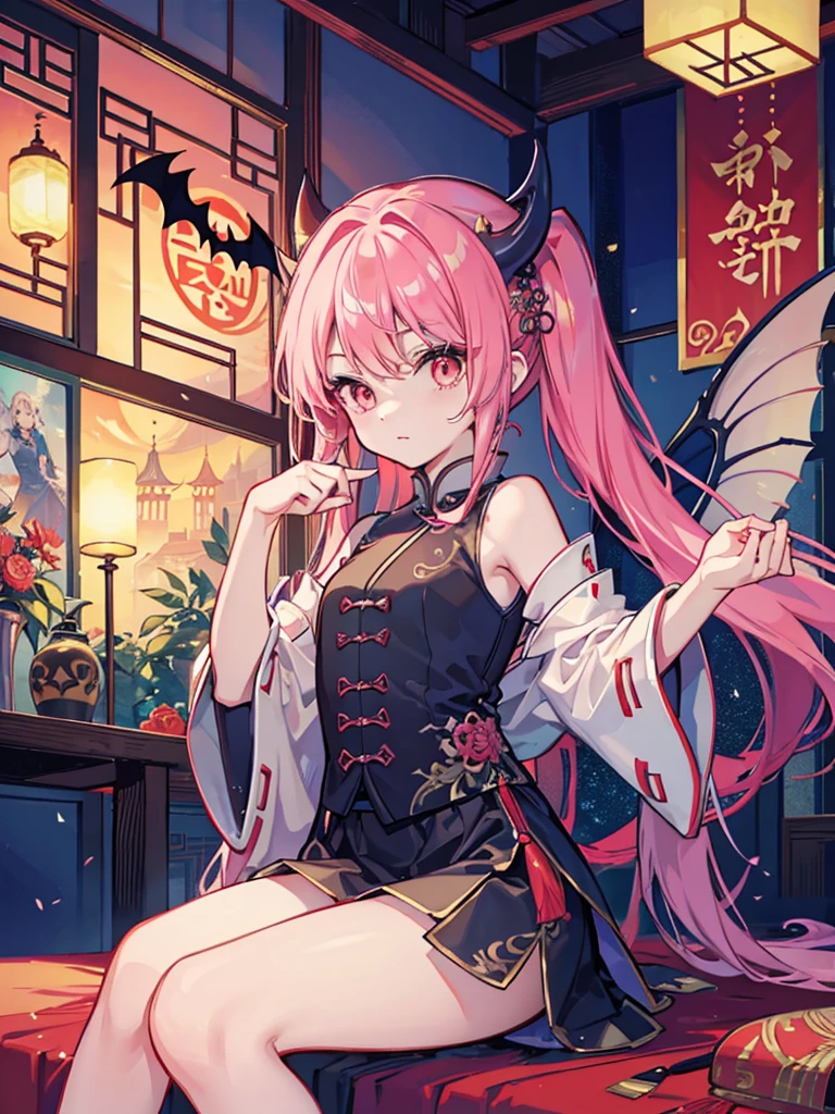 A fairy,Chinese monsters,monster,bat,bat妖,wing,paw,clothing,skirt,indoor,palace