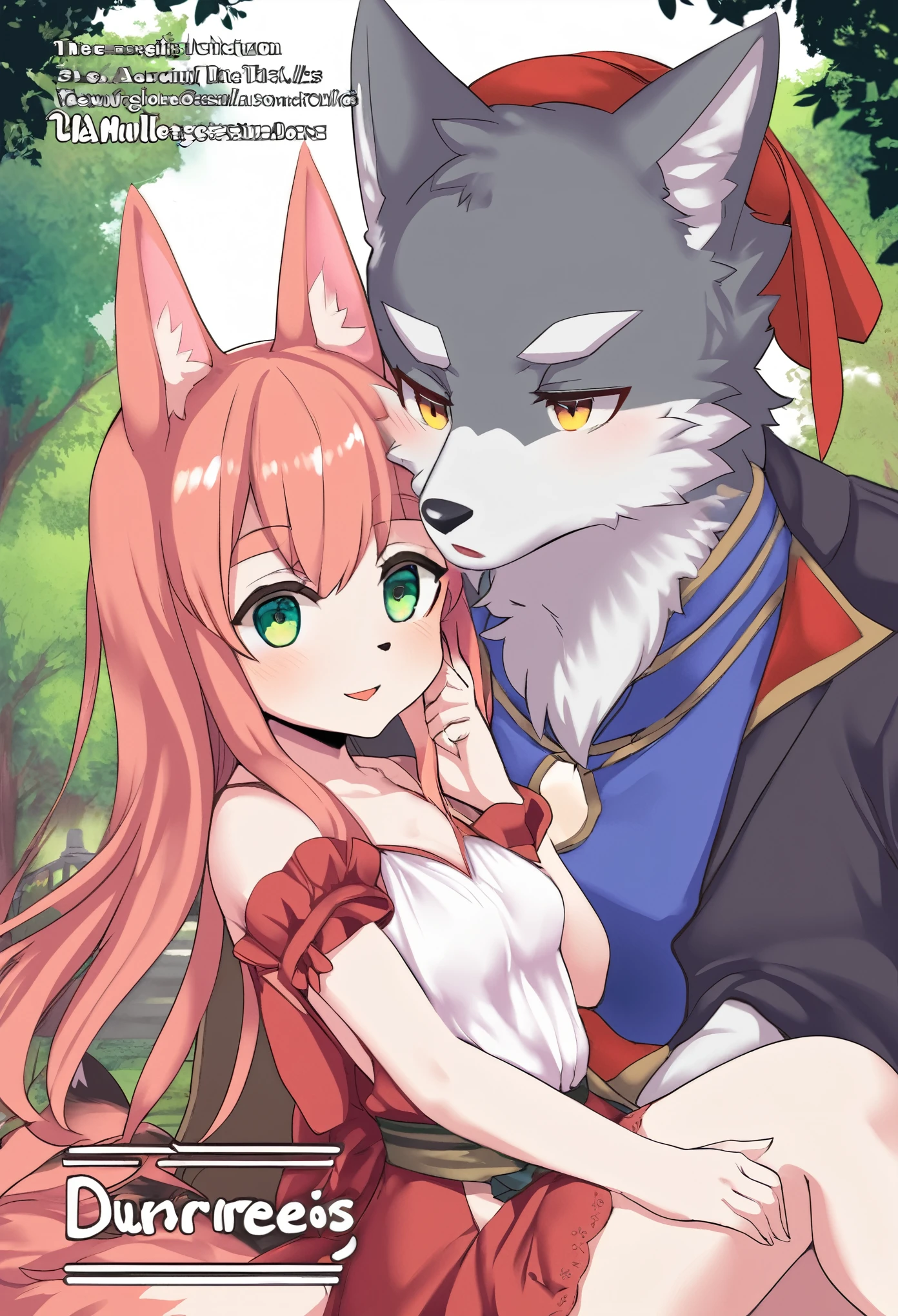 High-quality illustrations, doujinshi cover_page, highres, absurdres, The story of the meeting of a girl and a wolf,