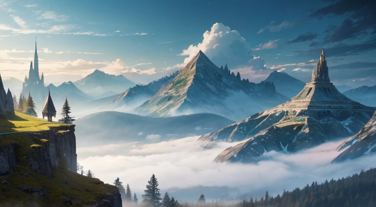 highest quality, extremely delicate and beautiful, Fantasy Landscape, Depth of written boundary, High resolution, Complex, delicate, no human presence, best possible quality, A view of the wilderness, Elven architecture, Highlight the effects of collapse and severe weathering, Providing distant views that capture grandeur and atmosphere,