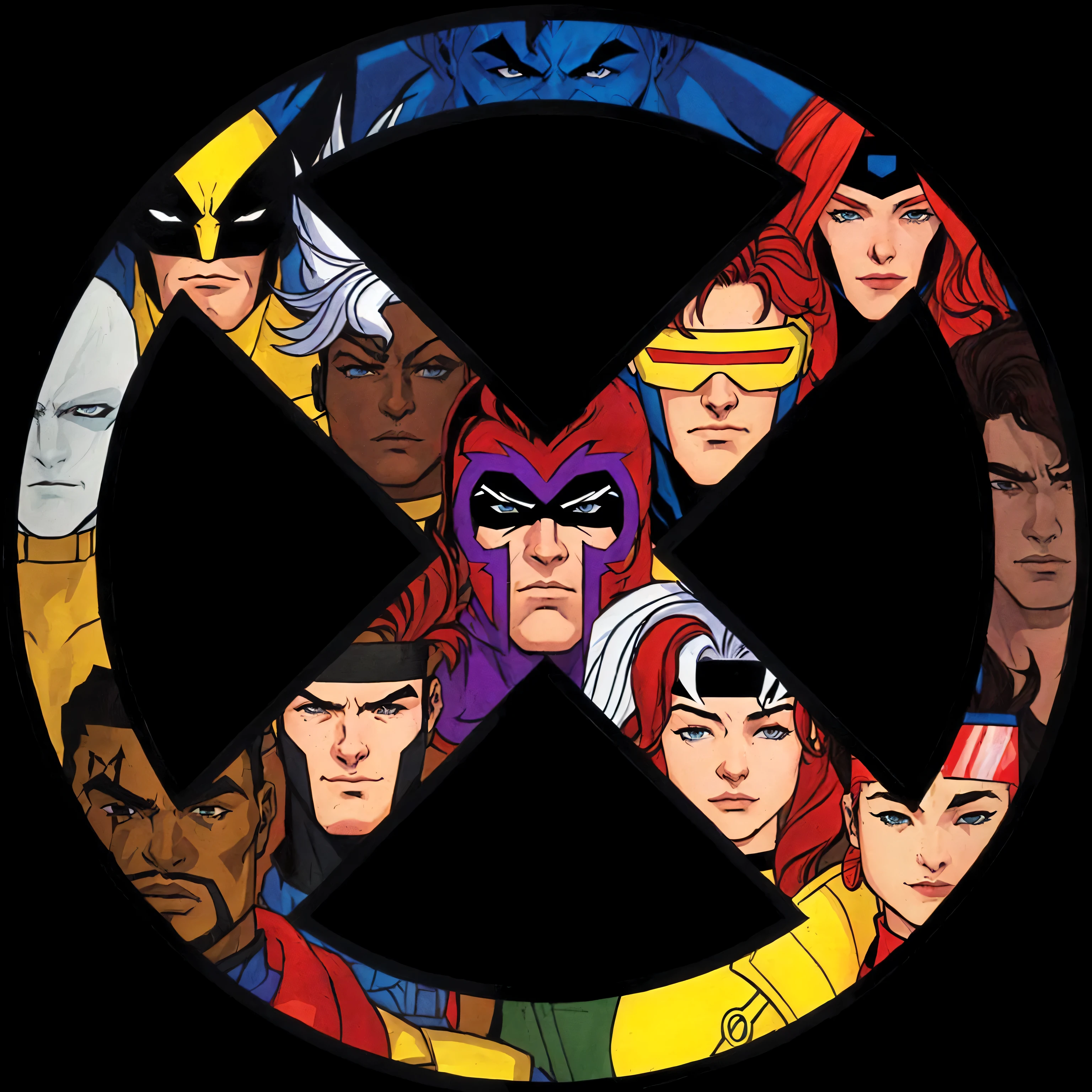 a close up of a cartoon of a group of people, xmen, 1970s x-men art style, x-men, x - men, textless, x-men storm, 90s comic book character design, inspired by John Byrne, marvel 8 0 s style, mutants, marvel, inspired by Jim Steranko