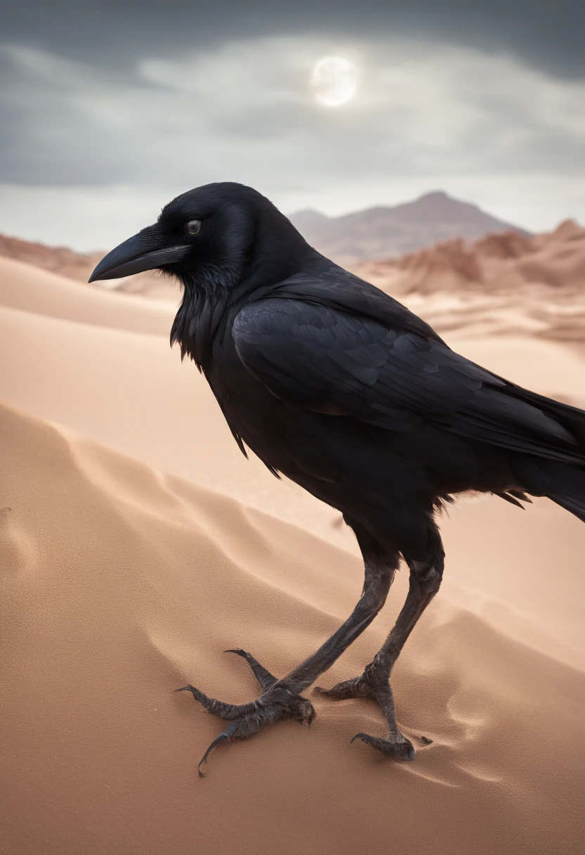 Crows trudging through the desert,Eyes closed,Mouth slightly open,Expression tired