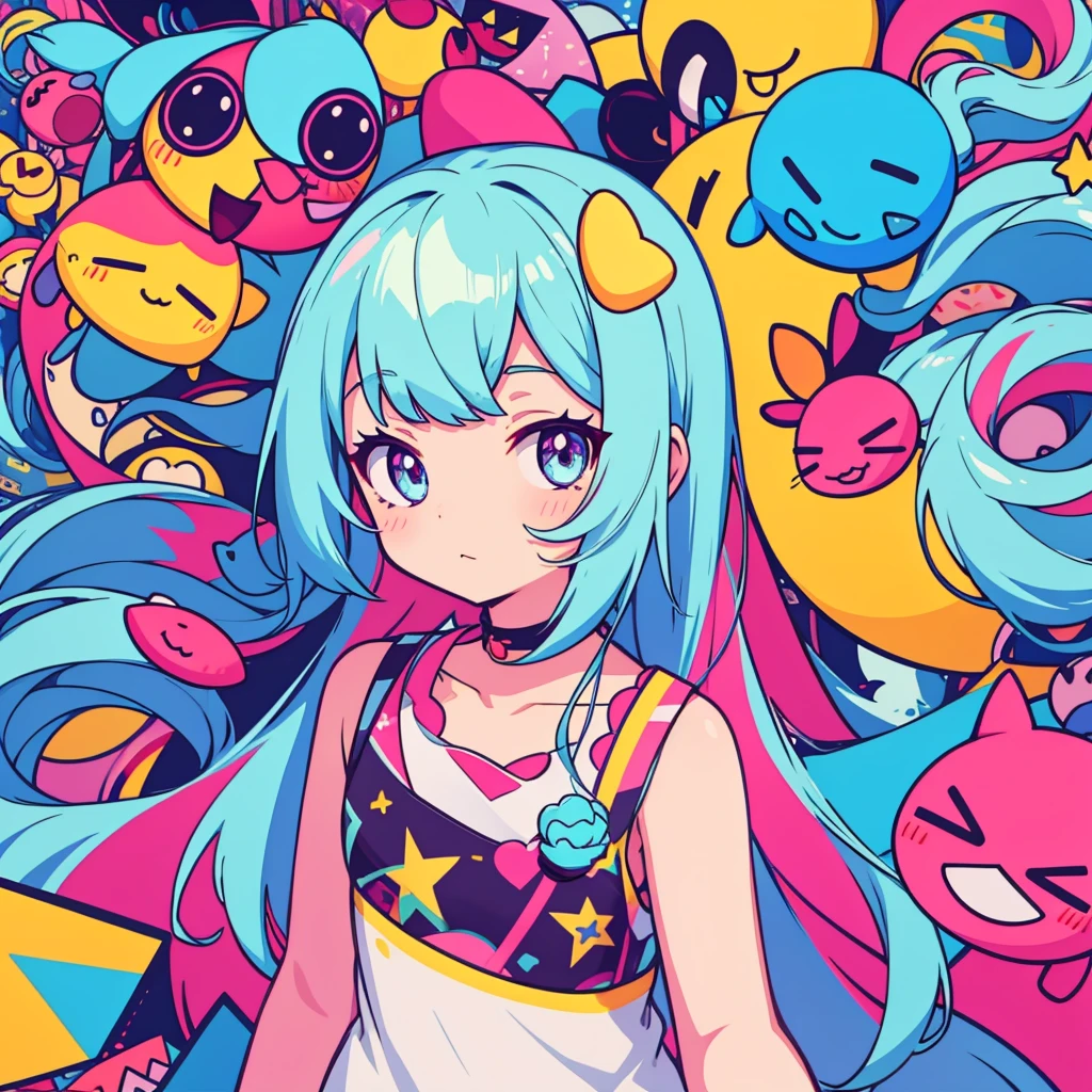 hightquality, emoji, colorful backdrop, Kawaii Girl and Characters