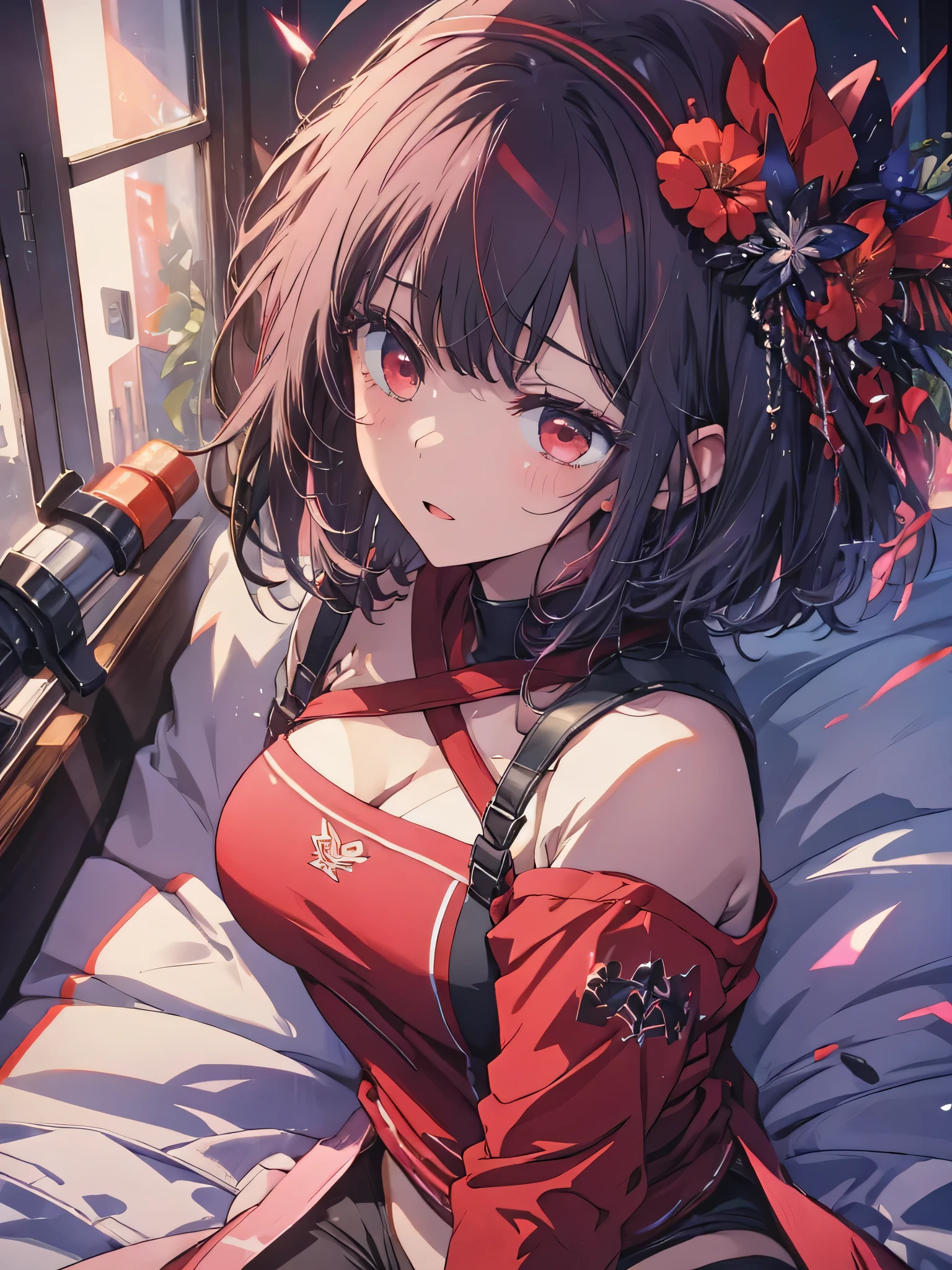 masterpiece、Very detailed、(1 girl:1.2)、(((Black)))、Big eyes、close、Laughter、8k、short hair、(((Anime Style)))、(((2D)))、(((Red eyes)))、Open your mouth、(((Masturbation)))、A system that allows you to see the face between your legs、Please open your mouth wide、Wistful face、Make colors more vivid、Eyes are about to close、Get on all fours、turn around、Haa、Embarrassed expression(1:2)、((Heavy breathing))、underwear、See-through underwear、(((大きくSpread your legs)))、s、Lie down in bed、Red bed、Legs wide open、Pretend to be asleep、View from above、Beautiful back、Muscular pussy(((See-through underwear)))、(((No sleeve)))、(((Big Breasts)))、Shining Eyes、Big Ass、Beautiful back、Push the bed wそれh your 、((Downward))、Spread your legs、Eliminate unnecessary clothing、(((Only outfits faithful to the prompt)))