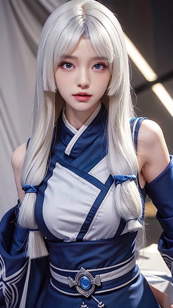 Kagura mobile legends, long white hair, shiny brown eyes