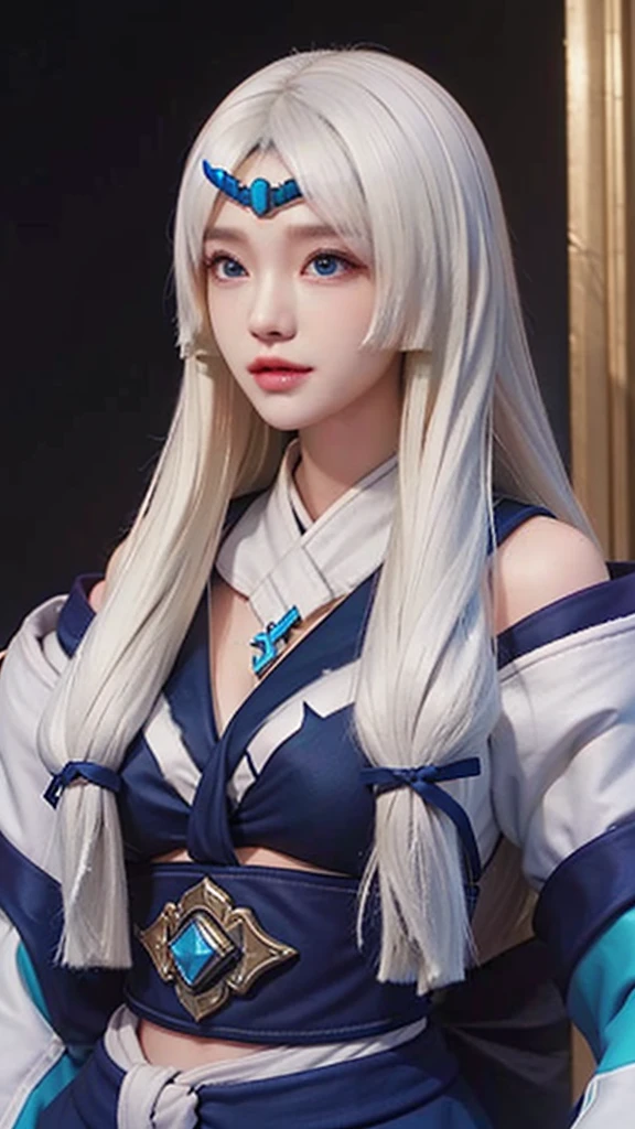 Kagura mobile legends, long white hair, shiny brown eyes