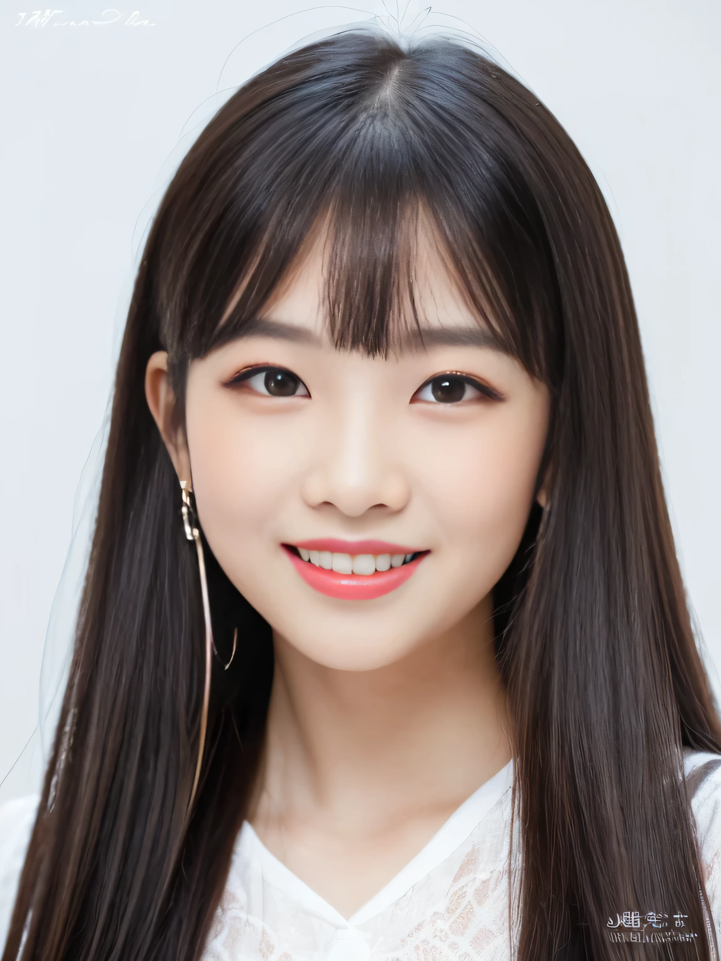 (Her bangs are very trimmed and heavy.:1.2 and Hime Cut)　(Photo of upper body from waist up)　(JapaneseSoloPhotoshoot&#39;The cutest, baby-faced 12-year-old middle school student))　((Her deep black hair is incredibly straight and very long..　Very long hair　Very high quality, Shiny deep black Absolutely Very long hair　Very long hair、Absolutely Very long hair with Beautiful Deep Black　Absolutely Very long hair with deep black hair and high quality　 Very long hair like silk　 Jet black hair and extremely long hair　Very long hair with Deep Black Hair of High Quality　Thinning hair　And that is&#39;rich　Very long hair with very detailed and high quality deep black hair))　((highest quality)), ((masterpiece)), (familiar)　(Get used to it)　The perfect baby face　(Her skin is a typical Japanese skin color......、Very detailed)　(She is wearing a white dress with lots of lace..)　(She has a cute baby face and a typical Japanese figure...., Narrow eyes.)　　(She has a perfect cute baby face　Lipstick is only gloss)　((rich 1.4))　(Extremely detailed 8K)　(Stable Diffusion Model)　(Ultra-fine skin texture 1.4)　(Actual, Vibrant:1.4), double eyelid　Sharp focus:1.2、Beautiful woman:1.4　Dynamic Lighting　(Genuine RAW photos taken by professional photographers)　　(Her long bangs、Well Organized)　(Turn your whole body to the viewer)　Professionally lit from the front　(Her smile is cute)　(Pure white wall background:1.3. White Bed:1.There are three)