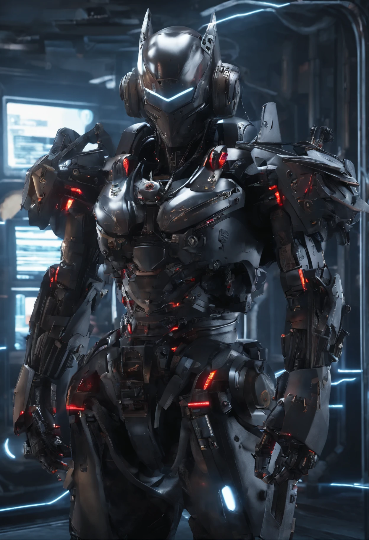 Darhair_Fantasy, Cyberpunhair, Catwoman: A Mechanical Marvel, Robotic presence, Cybernetic Guardian, Samurai Machine Armor, hairatana on the waist, Truly amazing art,wearing a blachair cloahair, highest quality art, 最High resolution, Super detailed,blachair and red, Futuristic, samurai robot, atmosphere,8hair,hair, High resolution, An unparalleled masterpiece, Dynamic Lighting, Cinematic, amazing