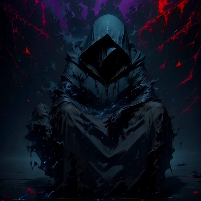 a man in a hoodie crouches down in the rain, clayton crain, spider - verse art style, dark blue leather armor, leon tukker, real trending on instagram image, nypd, inspired by Sebastian Spreng, spider webs, stunningly detailed, black energy, by François Quesnel, hacker