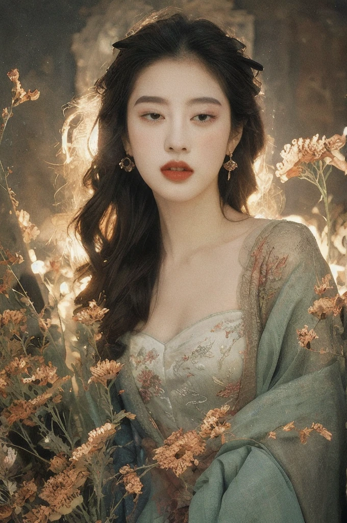 (NSFW:1)In an enchanting setting, an oil painting (1.5) captures a dynamic scene, where a confident girl (1girl) leans against a dreamy background infused with elements of Chinese aesthetics. The backdrop, adorned with mesmerizing Ambilight colors, exudes a touch of China's charm. The dynamic brushwork (1.5) brings her form to life, while the double-exposure background weaves an ethereal atmosphere. Vivid splashes and lively brushstrokes add an artistic flair.
Limited colors burst forth on an ultra-detailed 8k unity wallpaper, seamlessly incorporating elements of Chinese culture, complemented by zentangle and mandala motifs that blend harmoniously with fractal art (1.3). The dynamic angle presents an elegant dance of chaos against a dreamlike atmospheric brutalist design background.
A symphony of renowned artists like James Jean, Roby Dwi Antono, and Ross Tran contributes to an ecstatic musical notes ambiance. Floating colorful sparkles (1) illuminate her glowing skin against the cosmic backdrop, creating a tranquil mosaic reminiscent of blue and green jellyfish (1.4) amidst the photorealistic (1.4) depths.