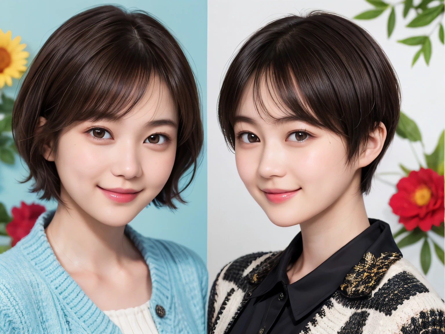 215 Short Hair, 20-year-old woman, A kind smile, Floral