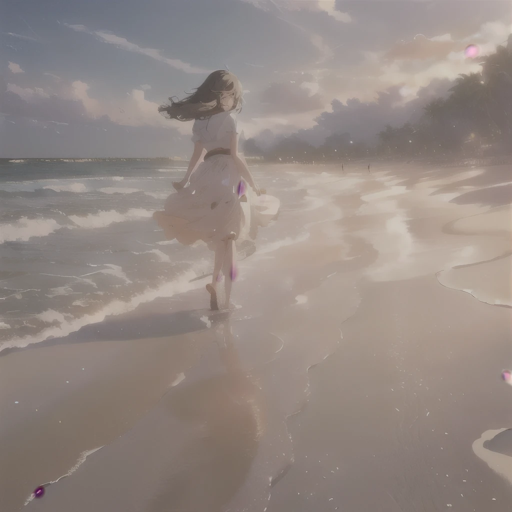 Anime girl walking on the beach,Hair blowing in the wind, Shinkai Makoto cyril rolando, Artie Guerin 8K, author:Shinkai Makoto, by Shinkai Makoto, Shinkai Makoto. — 2160 hours, ( ( Shinkai Makoto ) ), Anime girl walking on water, studio glibly Shinkai Makoto